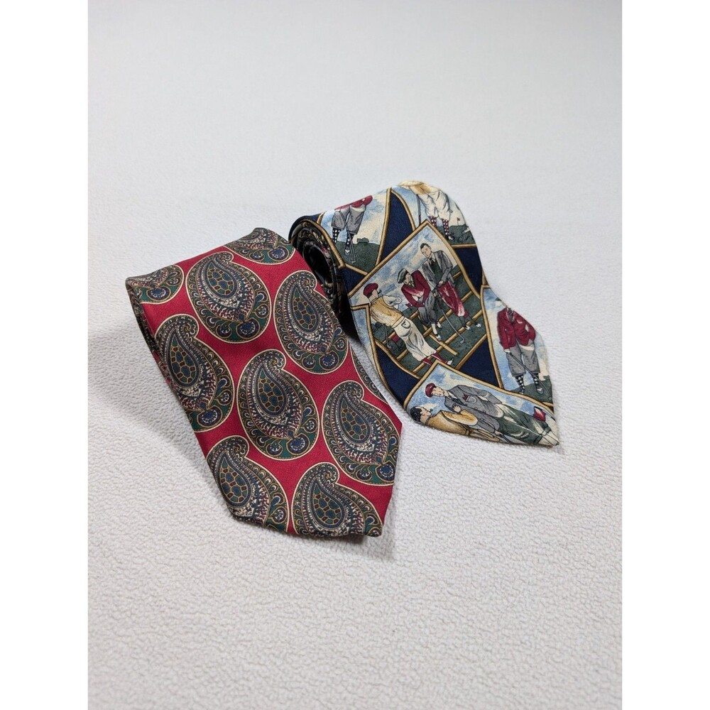 Lot of 2 Christian Dior Monsieur 100% Silk Neckties Paisley Golf 3.75” Wide Ties
